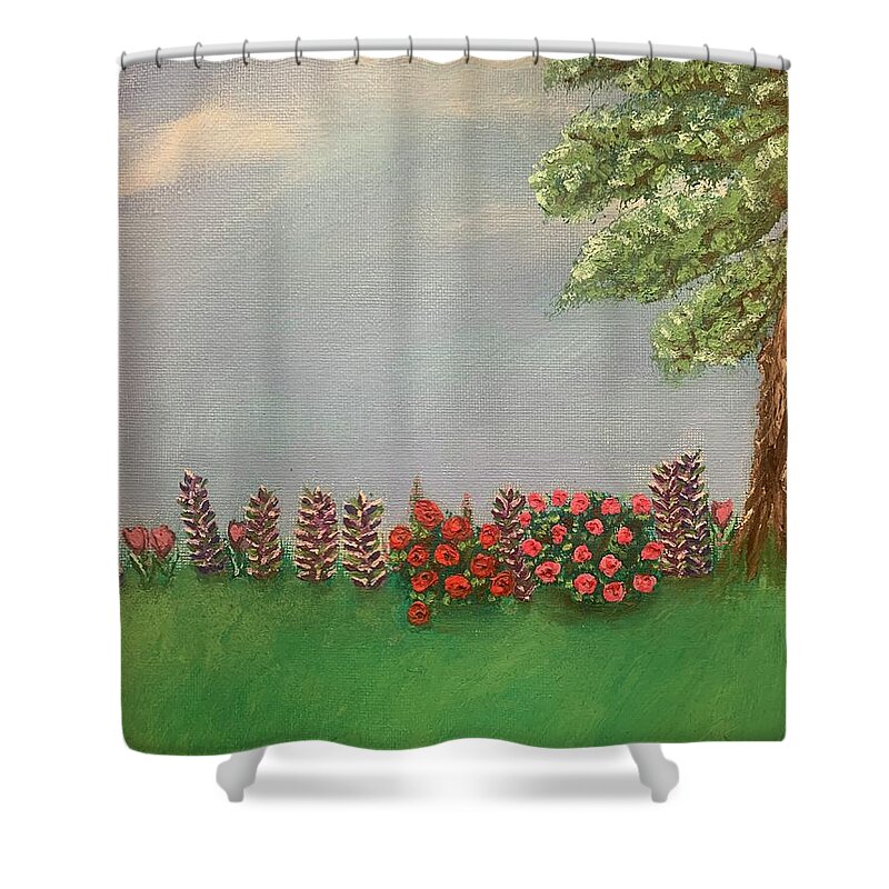 Oil Shower Curtain featuring the painting Grandmas Garden by Lisa White