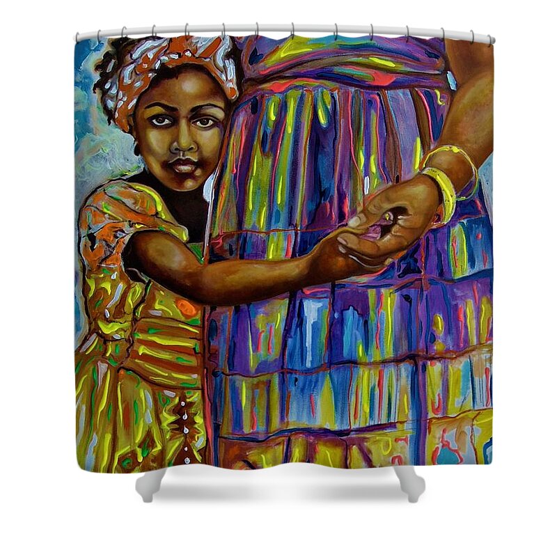 African American Art Shower Curtain featuring the painting Grandmom Girl by Emery Franklin