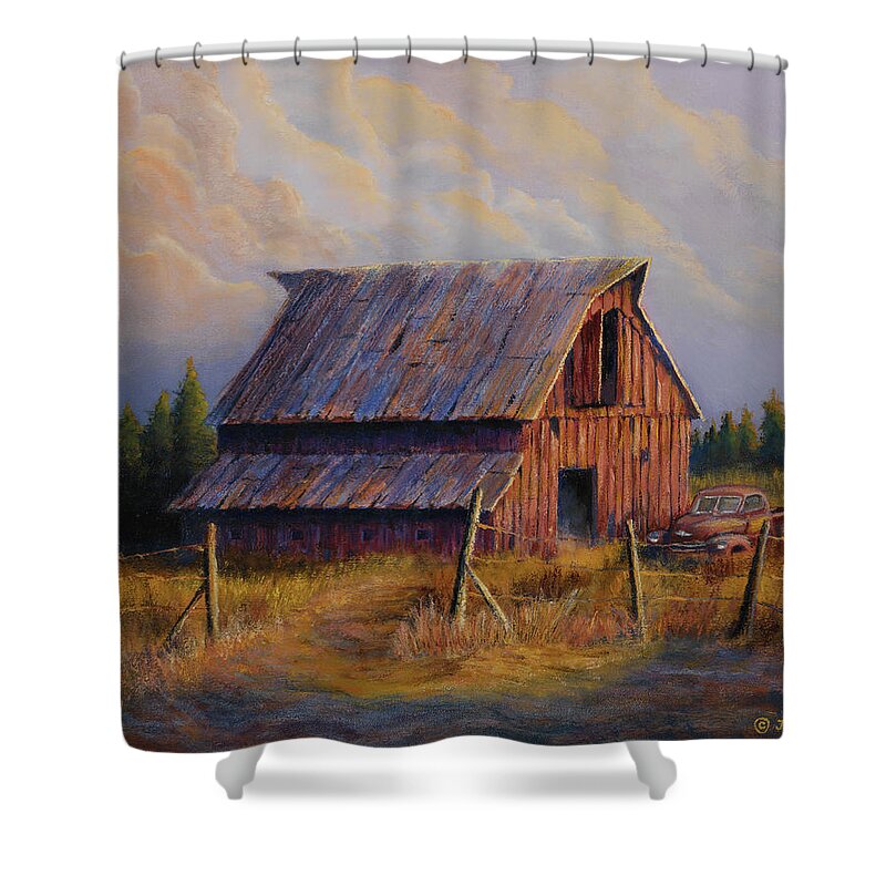Barn Shower Curtain featuring the painting Grandpas Truck by Jerry McElroy