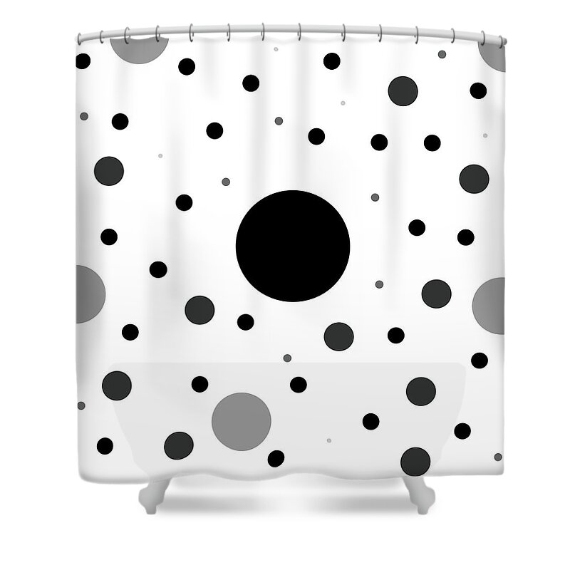 Black Shower Curtain featuring the digital art Graphic Grayscale Polka Dots by Amelia Pearn