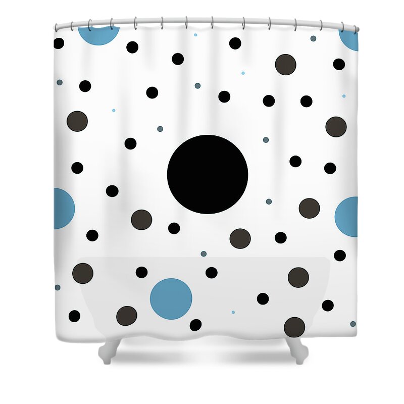 Black Shower Curtain featuring the digital art Graphic Polka Dots by Amelia Pearn