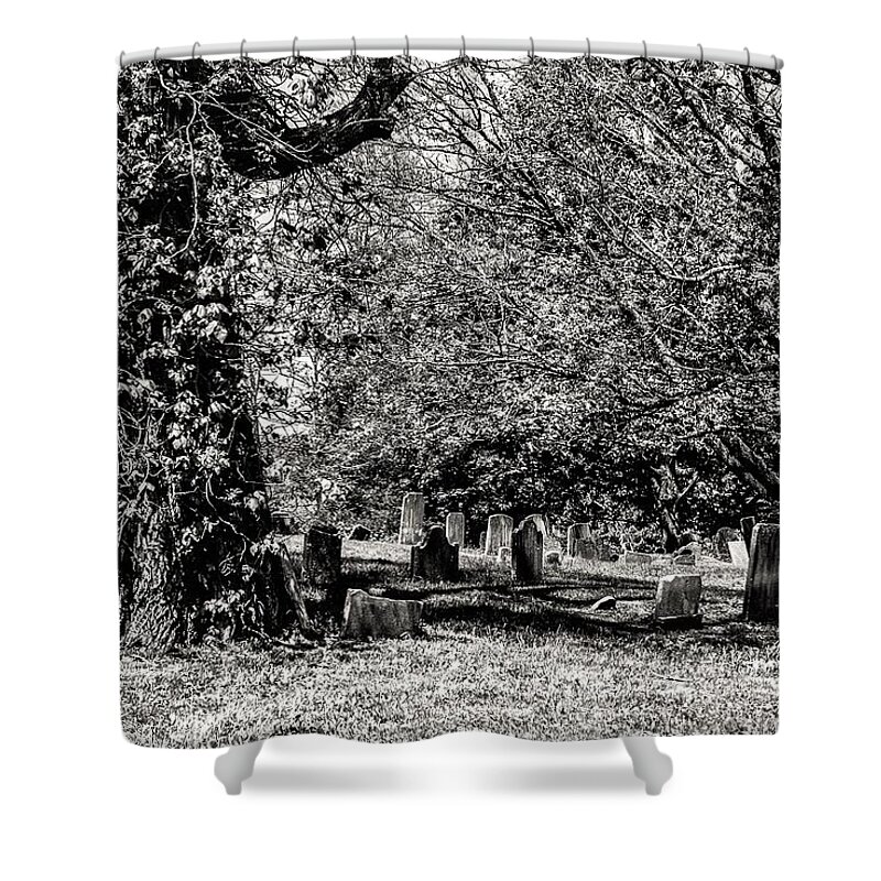 Grave Yard Tombstones Trees B&w Shower Curtain featuring the photograph Grave Yard1 by John Linnemeyer