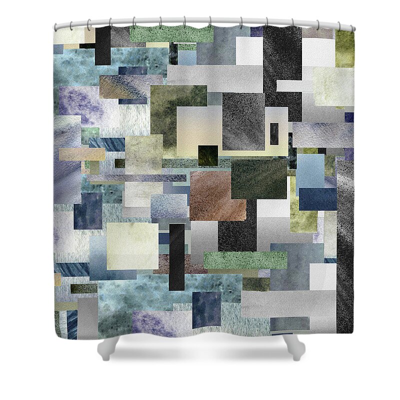 Gray Shower Curtain featuring the painting Gray Geometrical Watercolor Decorative Blocks I by Irina Sztukowski