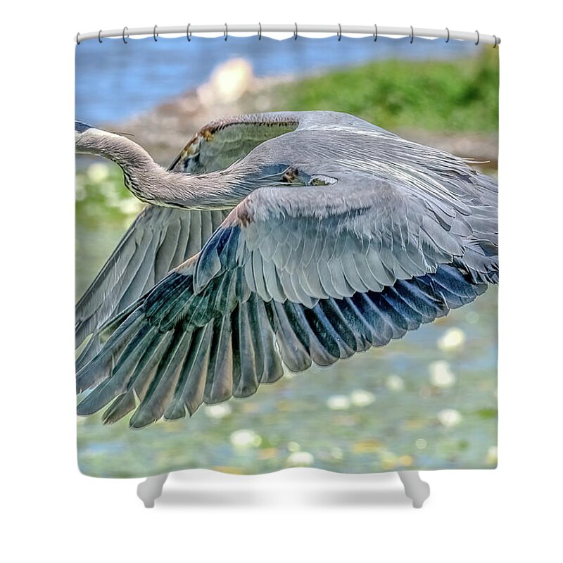 Blue Heron Shower Curtain featuring the photograph Great Blue Heron by Jerry Cahill