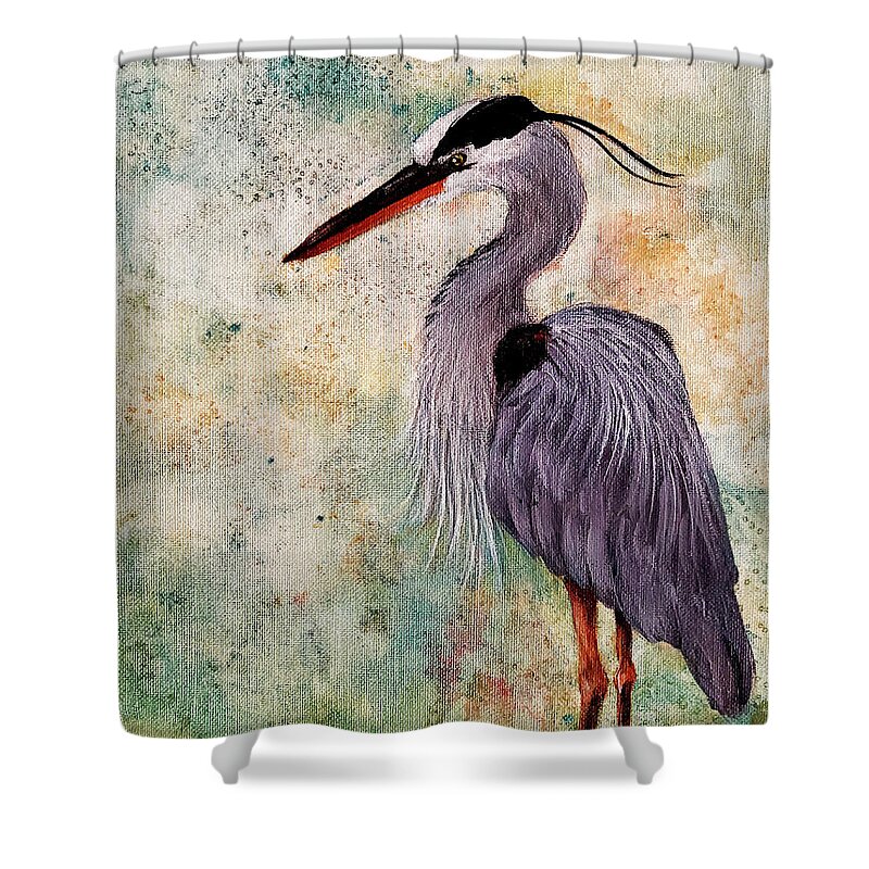 Wildlife Shower Curtain featuring the painting Great Blue Heron by Zan Savage