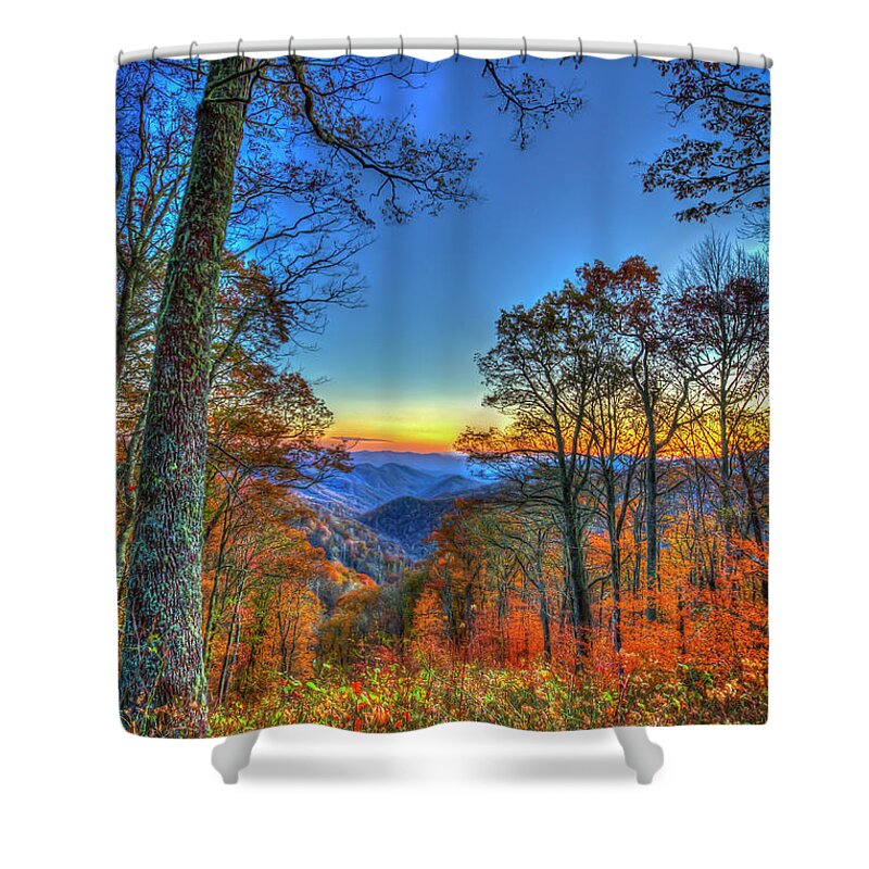 Reid Callaway Great Smokey Mountains Shower Curtain featuring the photograph Great Smoky Mountains Fall Sunset 2 Tennessee North Carolina Landscape Art by Reid Callaway