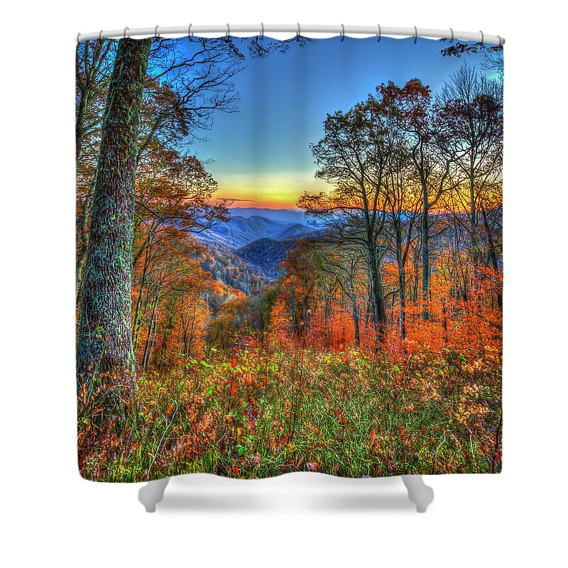 Reid Callaway Great Smokey Mountains Shower Curtain featuring the photograph Great Smoky Mountains Fall Sunset 3 Tennessee North Carolina Landscape Art by Reid Callaway