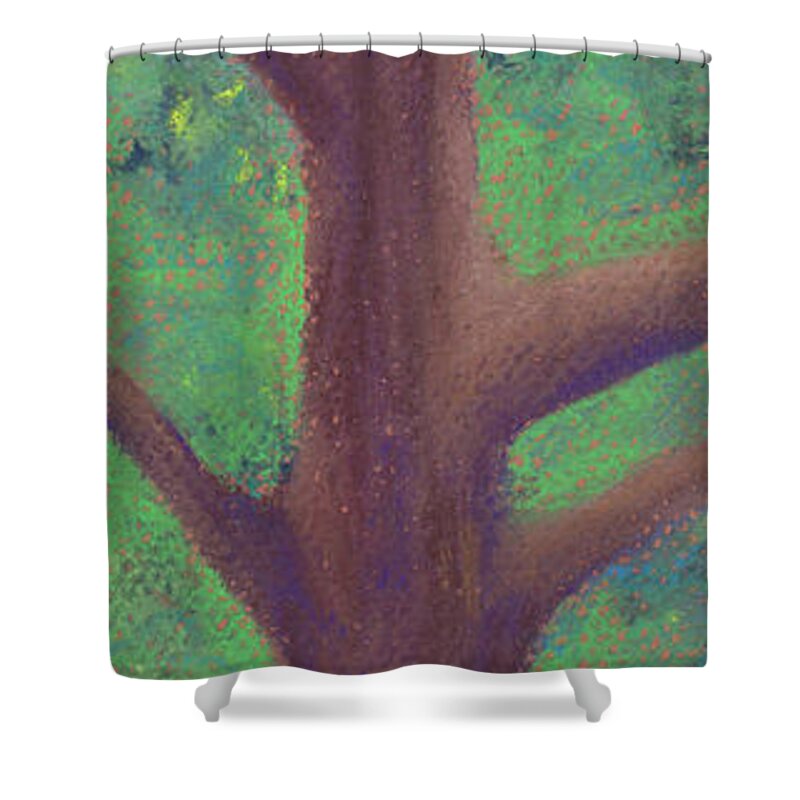 Trees Shower Curtain featuring the pastel Great Tall Tree by Anne Katzeff