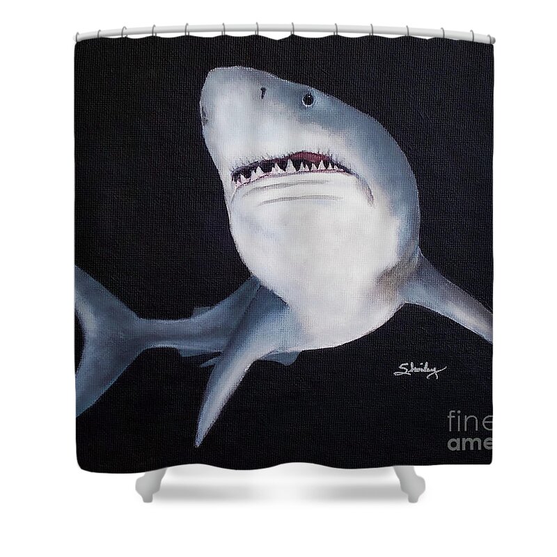 Shark Shower Curtain featuring the painting Great White Shark by Shirley Dutchkowski