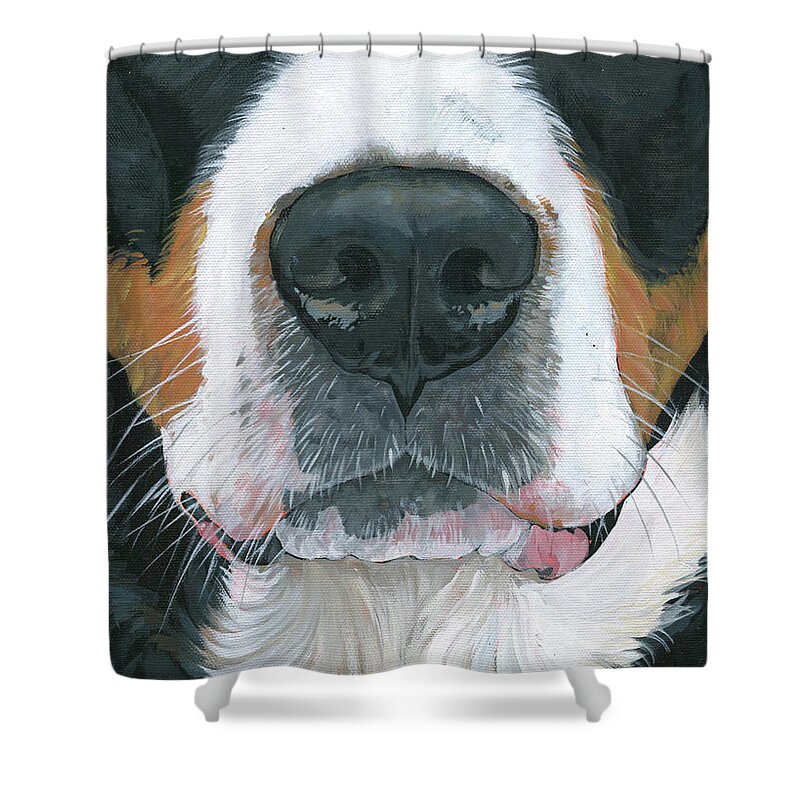 Greater Swiss Mountain Dog Shower Curtain featuring the painting Greater Swiss Mountain Dog Mask 3 by Nadi Spencer