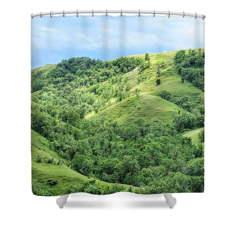 Badlands Shower Curtain featuring the photograph Green Cooley by Amanda R Wright