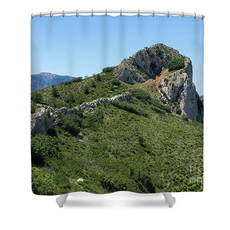 Mountains Shower Curtain featuring the photograph Green expanse and ascent to the crest by Adriana Mueller