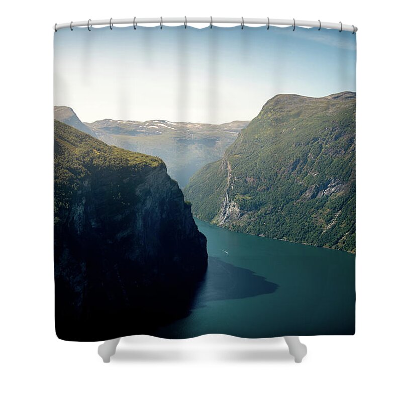 Fjord Shower Curtain featuring the photograph Green Fjord Landscape by Nicklas Gustafsson
