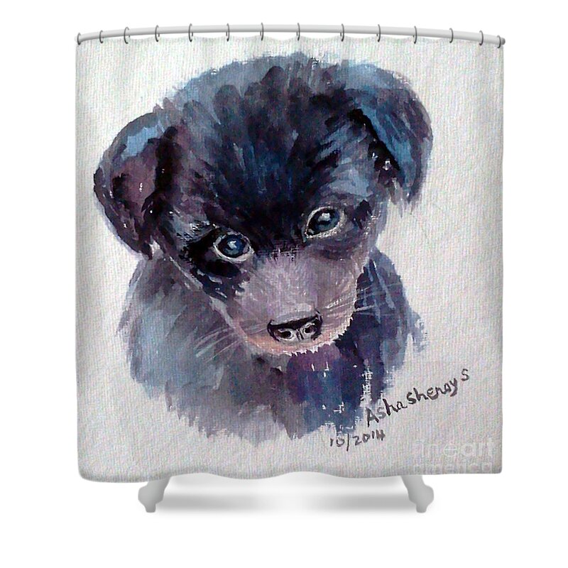Doggie Shower Curtain featuring the painting Greeting card 2 by Asha Sudhaker Shenoy