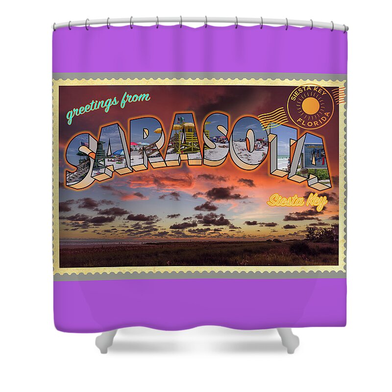 Sarasota Shower Curtain featuring the photograph Greetings from Sarasota 3 by Arttography LLC