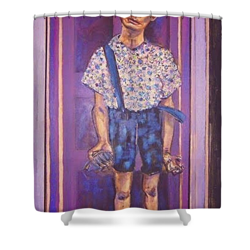 Portrait Shower Curtain featuring the mixed media Grenade by Try Cheatham