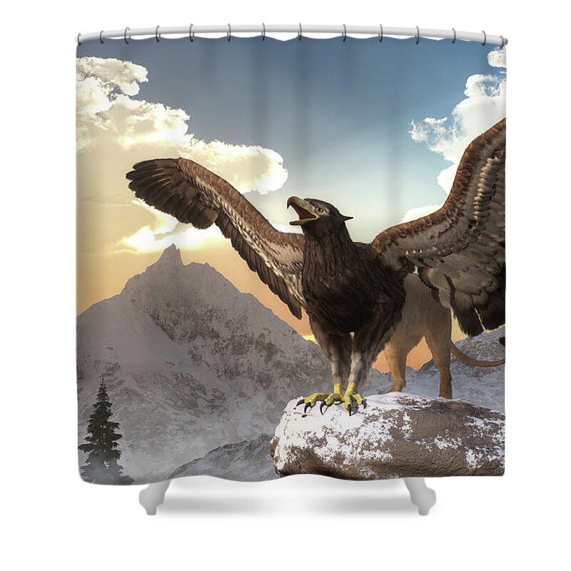 Griffin Shower Curtain featuring the digital art Griffin by Daniel Eskridge