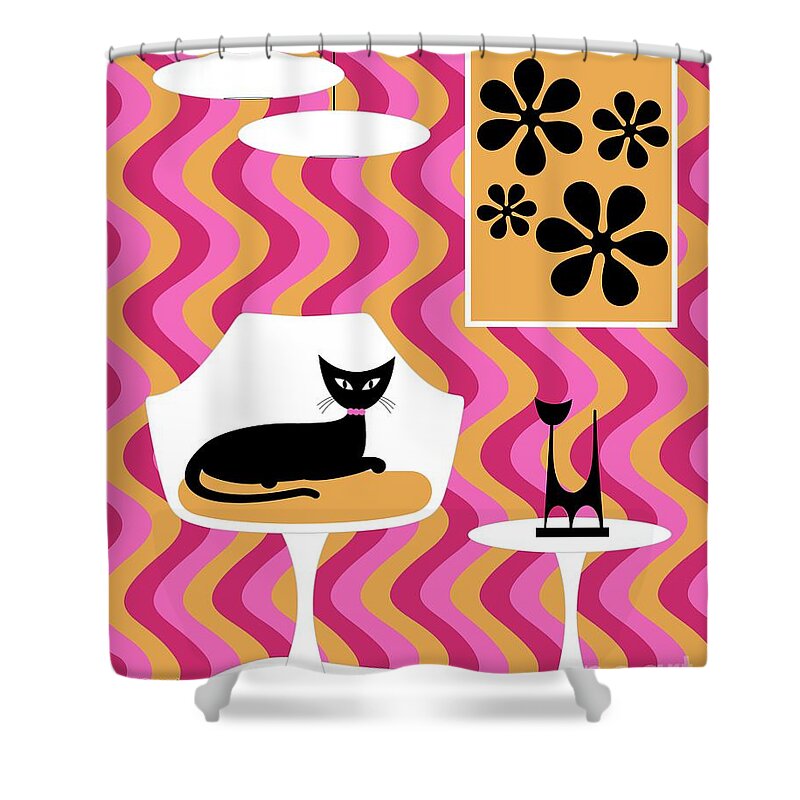 70s Shower Curtain featuring the digital art Groovy Pink Stripes Room by Donna Mibus