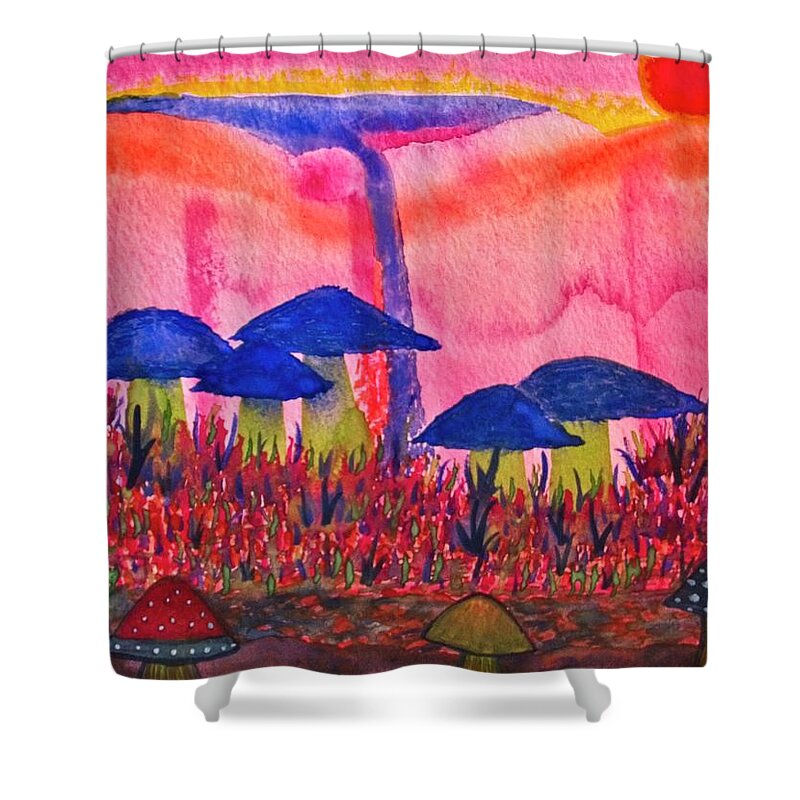 Mushrooms Shower Curtain featuring the painting Growing Dreams by Karen Nice-Webb