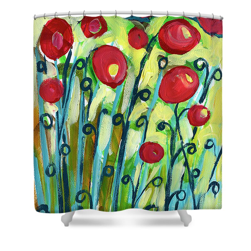 Poppy Shower Curtain featuring the painting Growing in the Valley No 3 by Jennifer Lommers