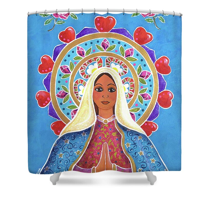 Guadalupe Shower Curtain featuring the painting Guadalupe Mandala by Candy Mayer