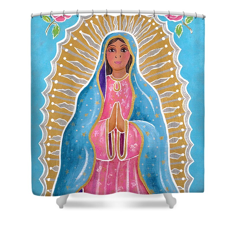 Guadalupe Shower Curtain featuring the painting Guadalupe of the Light by Candy Mayer