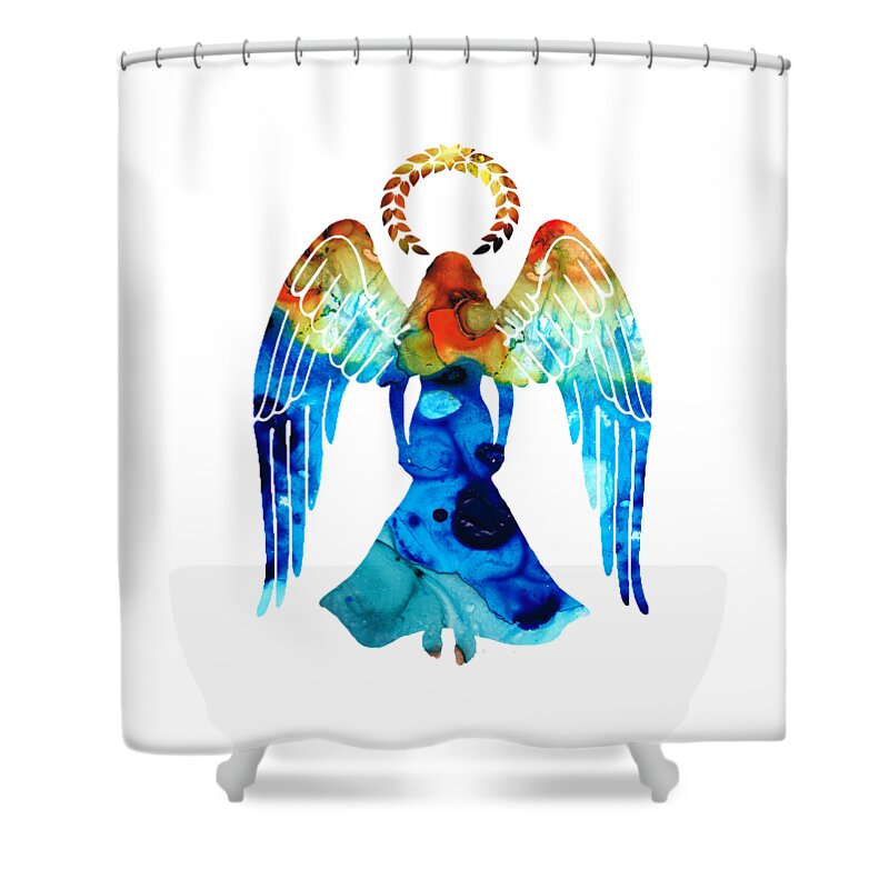 Guardian Shower Curtain featuring the painting Guardian Angel - Spiritual Art Painting by Sharon Cummings