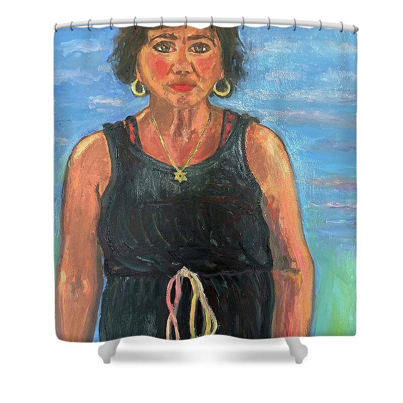Self-portrait Shower Curtain featuring the painting Guess Who? by Beth Riso