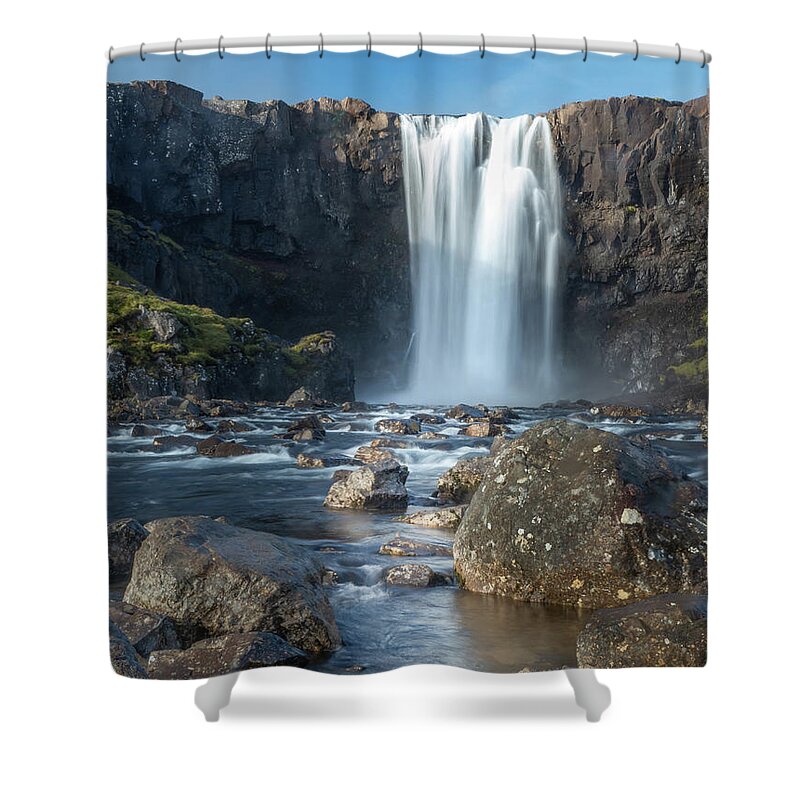 Landscape Shower Curtain featuring the photograph Gufufoss Waterfalls by Kristia Adams