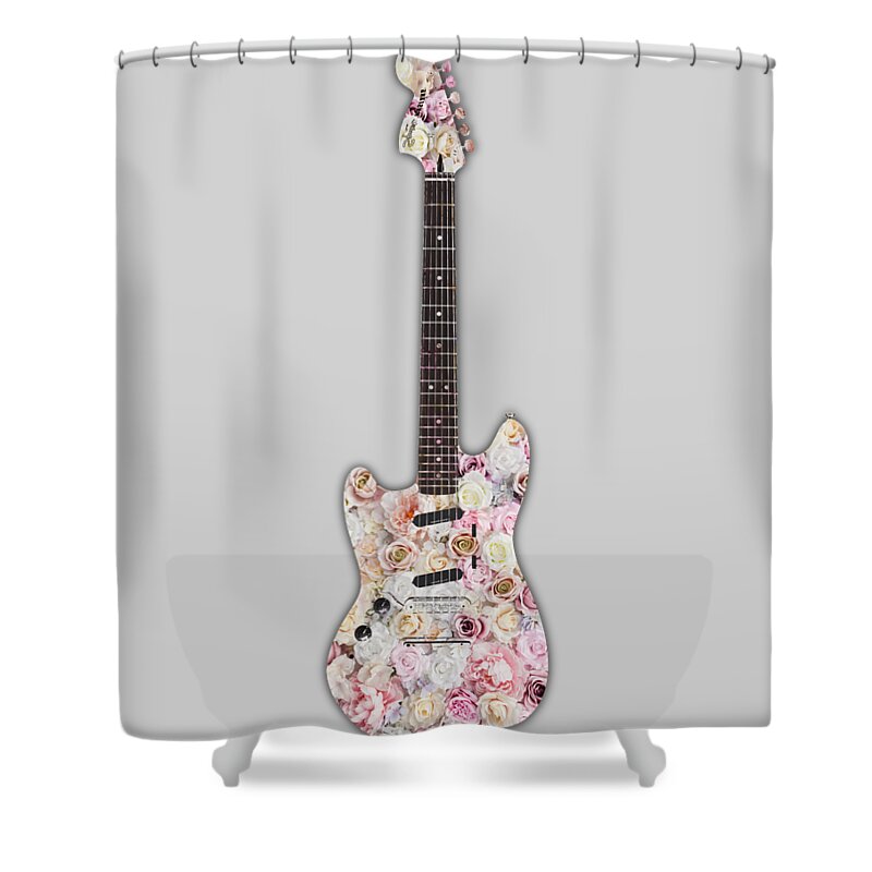Guitar Shower Curtain featuring the painting Guitar Flowers Floral T-Shirt by Tony Rubino