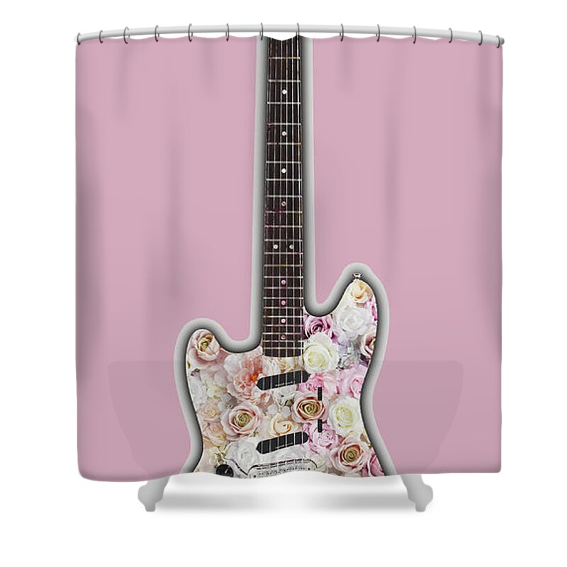 Guitar Shower Curtain featuring the painting Guitar Flowers Floral by Tony Rubino