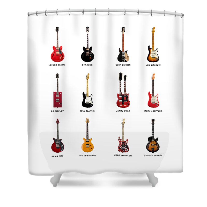 Fender Stratocaster Shower Curtain featuring the photograph Guitar Icons No1 by Mark Rogan