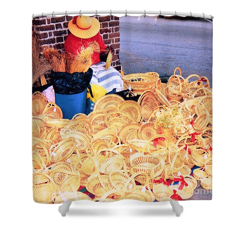 Gullah Shower Curtain featuring the photograph Sweet Grass Basket Maker by Victor Thomason