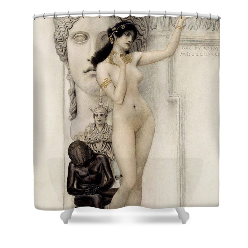 Aestheticism Shower Curtain featuring the painting Gustav Klimt Tribute Semi-Abstract Hand Painted Litho Reproduction 2 by Tony Rubino