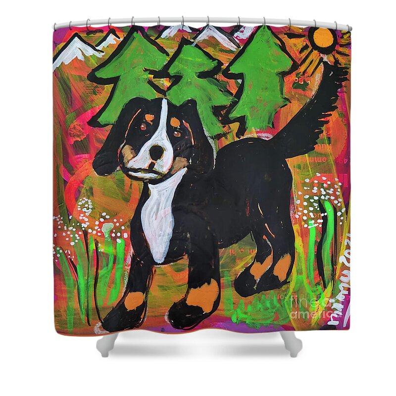 Dog Shower Curtain featuring the painting Guter Barry - Good Barry by Mimulux Patricia No