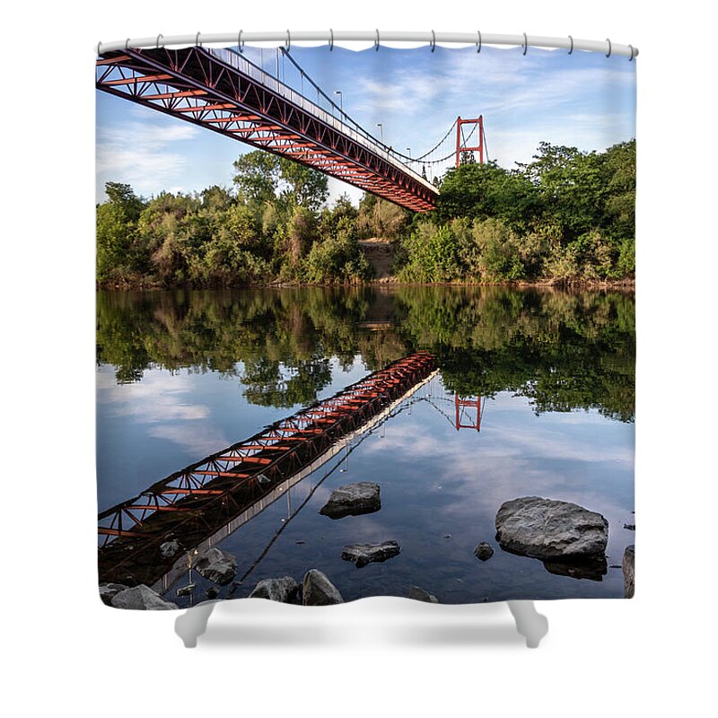 Guy West Bridge Shower Curtain featuring the photograph Guy West Bridge by Gary Geddes