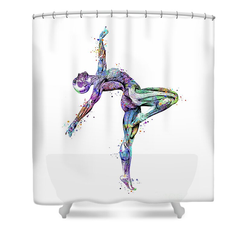 Gymnastics Shower Curtain featuring the digital art Gymnastics Muscles Colorful Anatomy Watercolor by White Lotus
