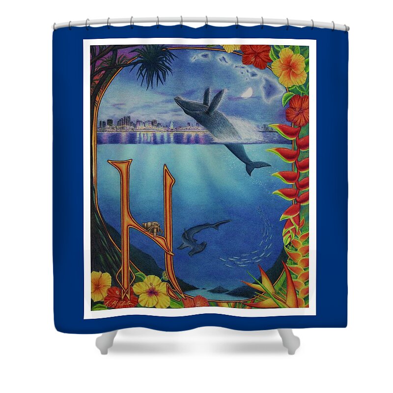 Kim Mcclinton Shower Curtain featuring the drawing H is for Hawaii by Kim McClinton