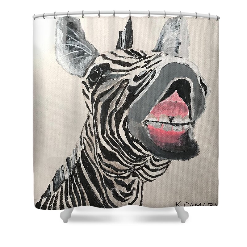 Pets Shower Curtain featuring the painting Ha Ha Zebra by Kathie Camara