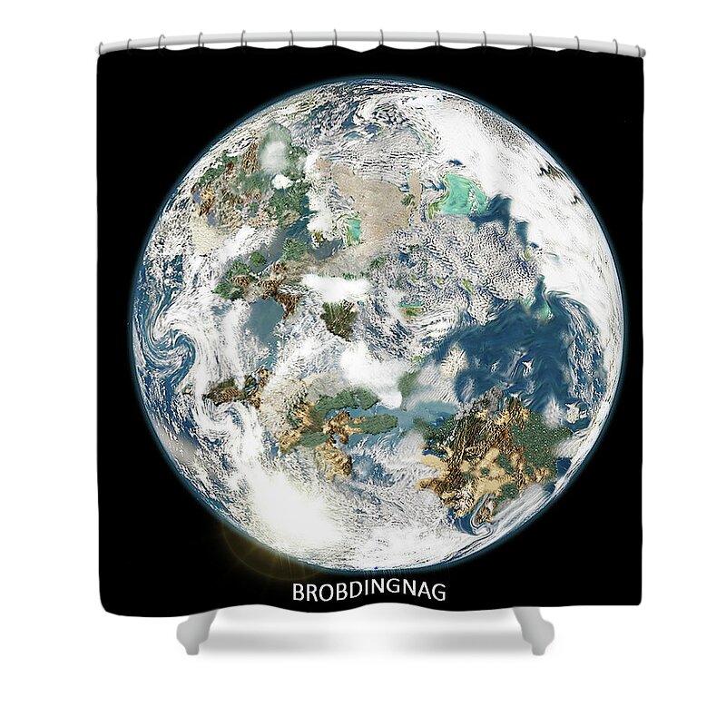 Science Fiction Shower Curtain featuring the digital art Habitable Exoplanet Brobdingnag by Stoneworks Imagery