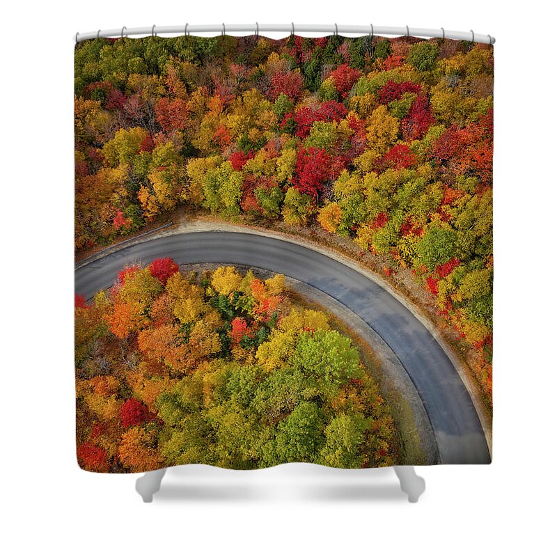 White Mountains Shower Curtain featuring the photograph Hairpin Road NH Fall Foliage by Susan Candelario