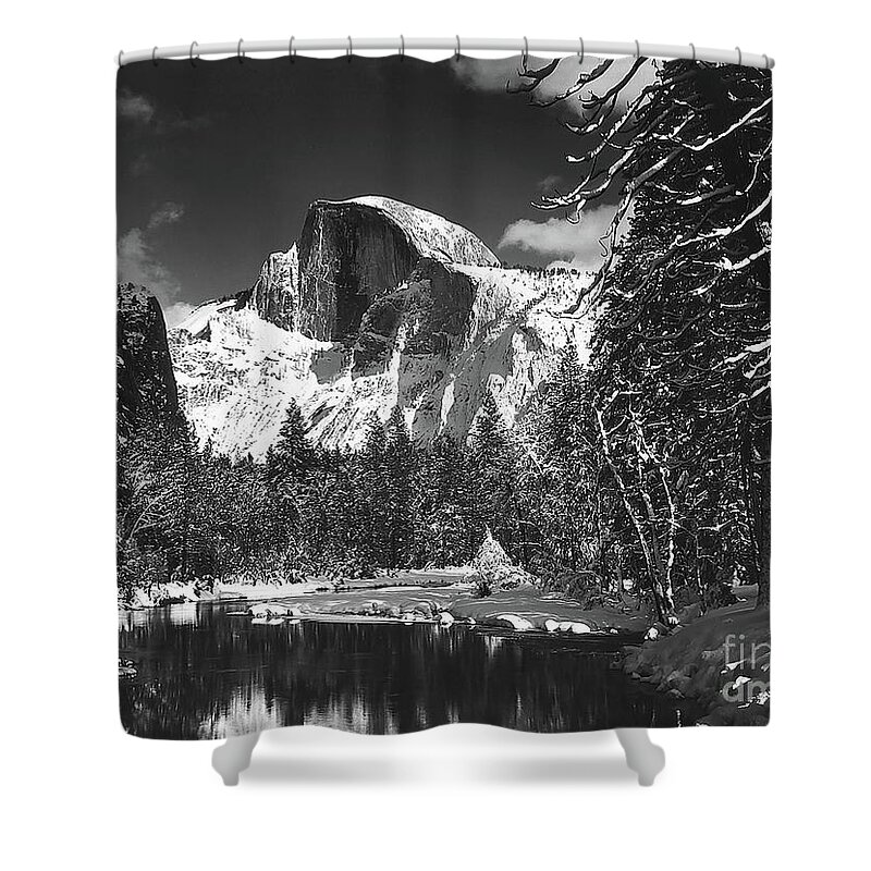 Ansel Adams Shower Curtain featuring the photograph Half Dome Merced Winter Yosemite National Park, California by Ansel Adams