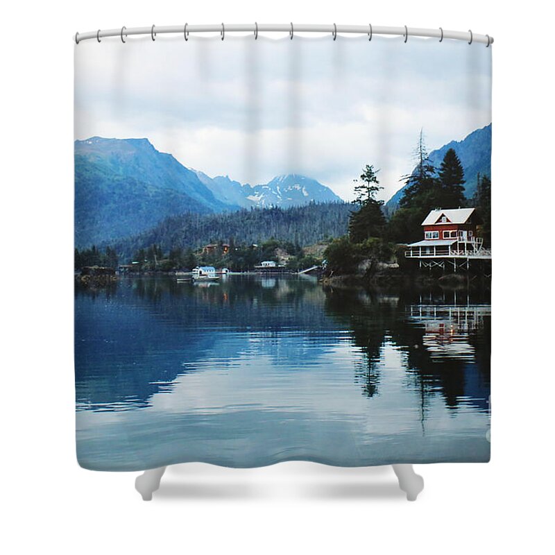 Alaska Shower Curtain featuring the digital art Halibut Cove Alaska by Doug Gist