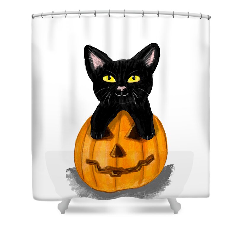 Cat Shower Curtain featuring the digital art Halloween Cat by Rose Lewis