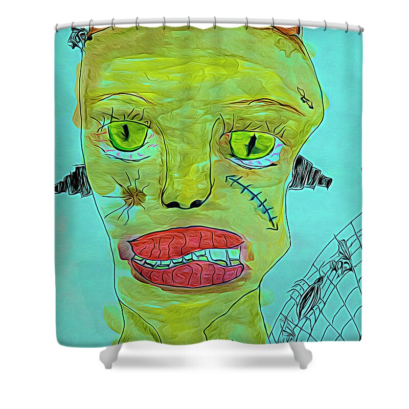 Monster Shower Curtain featuring the mixed media Halloween is my favorite holiday by Cathy Anderson