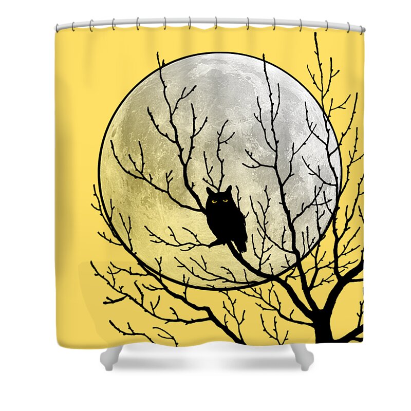 Owl Shower Curtain featuring the digital art Halloween owl in a tree by Madame Memento