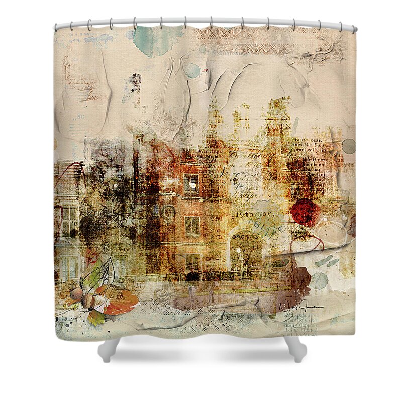 England Shower Curtain featuring the mixed media Hampton Court Palace Grunge by Nicky Jameson