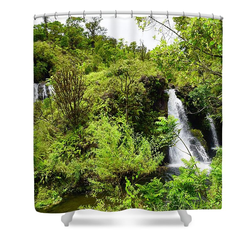 Aloha Shower Curtain featuring the photograph Hanawi Falls,Hana, Maui, Hawaii by Bnte Creations