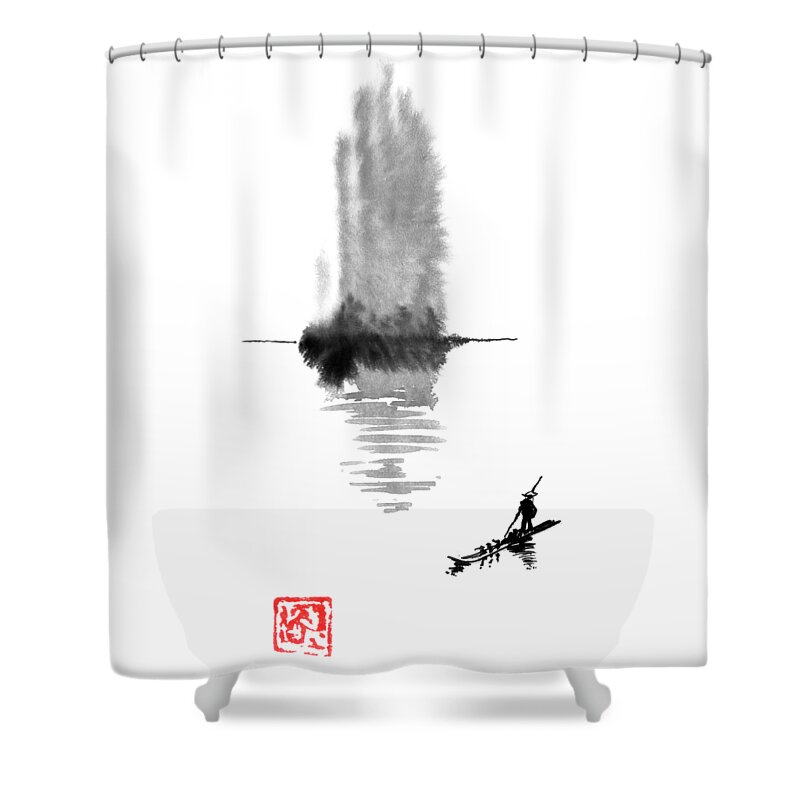 Island Shower Curtain featuring the drawing Hand Island by Pechane Sumie