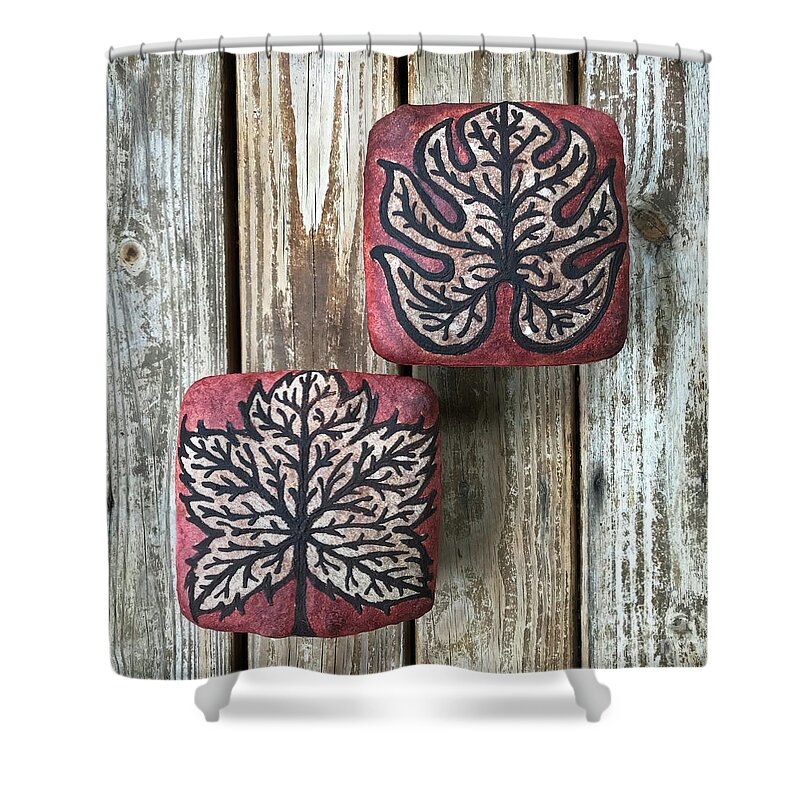Bread Shower Curtain featuring the photograph Hand Painted Red Autumn Leaf Sourdough Quartet 3 by Amy E Fraser